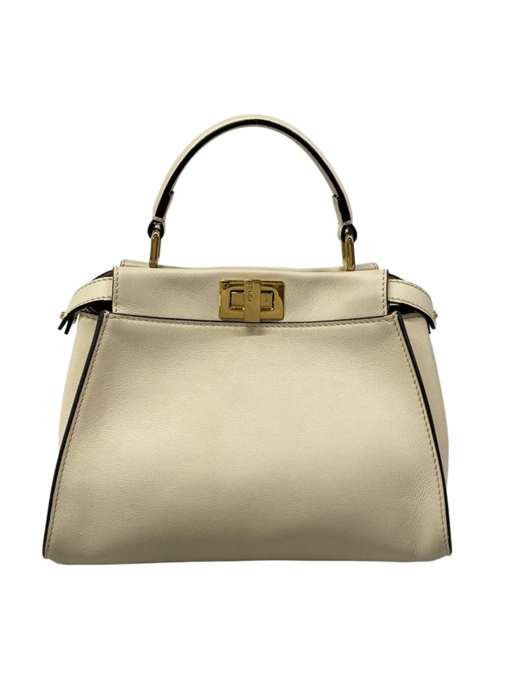 Fendi Handbag Peekaboo Iconic Small Beige Inside Zucca Pattern Leather